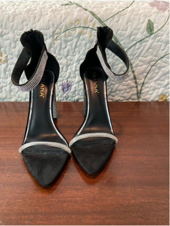 Liliana Shoes - Liliana Black Rhinestone Ankle-Strap Stiletto Sandals